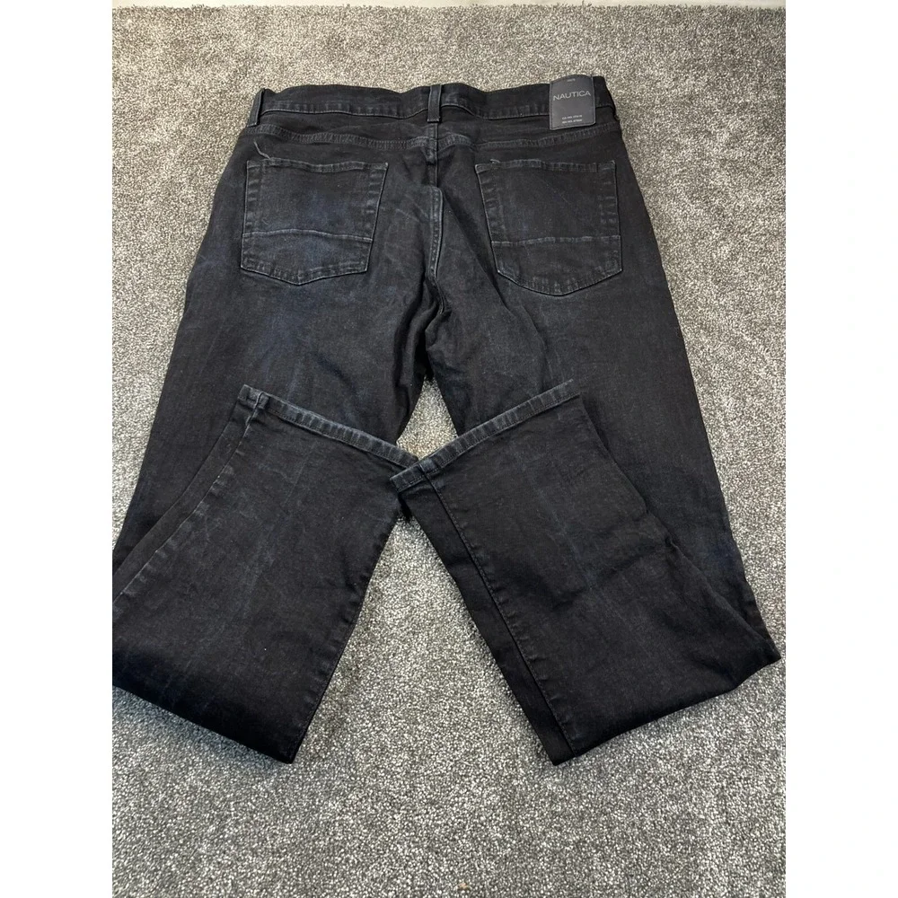 Nautica Jeans Mens Size 34X30 Pocket Regular Straight Fit Black Denim Flat Front